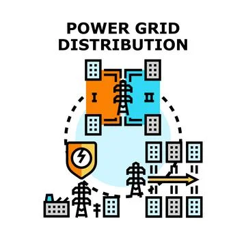 Power grid distribution network providing electricity supply Stock Illustration