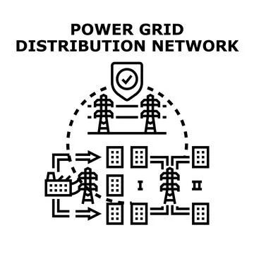Power grid distribution network system delivering electricity Stock Illustration