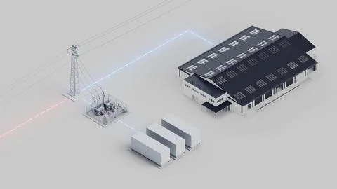 Power Grid Failure Battery Backup Isometric View Stock Photos