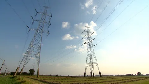 Power Grid Lines in The Sun Stock Footage 85843001