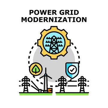 Power grid modernization concept with sustainable energy development Stock Illustration