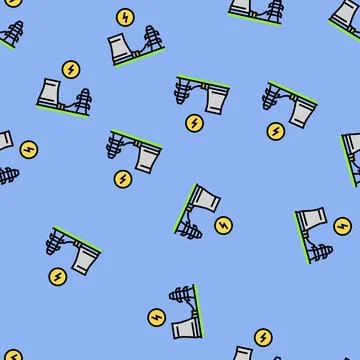 Power grid nuclear energy vector seamless pattern Illustrazione stock