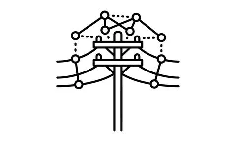A power grid pole connected with digital network nodes Stock Illustration