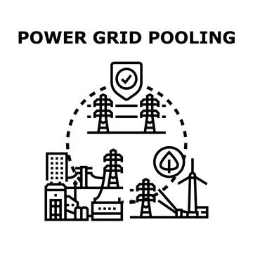 Power grid pooling uniting clean energy concept Stock Illustration