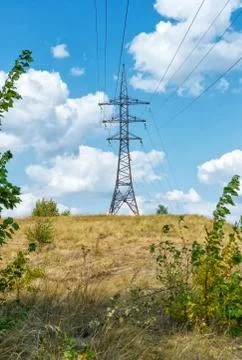 Power grid support against the background of nature Stock Photos