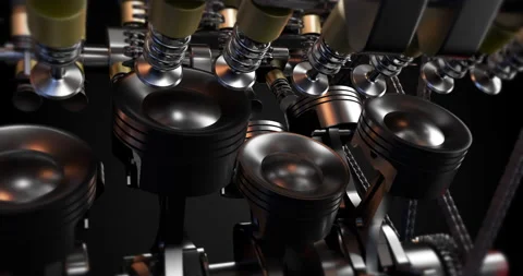 Power hungry V8 engine accurately working. Injectors and pistons in motion. Video stock 229494804