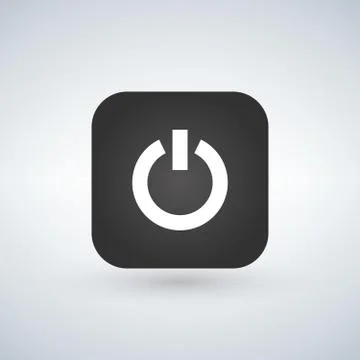 Power icon on black app button with shadow, vector illustration. Ilustración de archivo