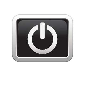 Power icon on black silver button Stock Illustration
