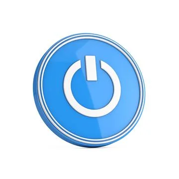 On Off Power Icon in Blue Circle Button. 3d Rendering Ilustração Stock