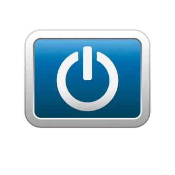 Power icon on blue with silver rectangle Stock Illustration