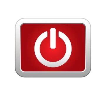 Power icon on red silver button Stock Illustration