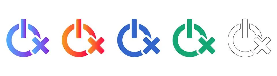 Power Off Icon Set with Gradient and Outline Styles Ilustração Stock