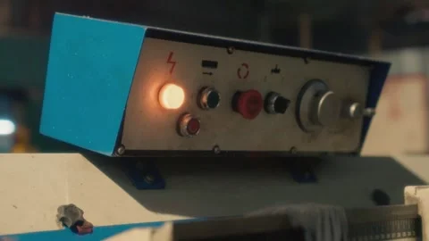 Power indicator light on cutting lathe, close up view Stock Footage 289801138
