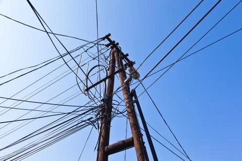 Power lanes on a post Stock Photos
