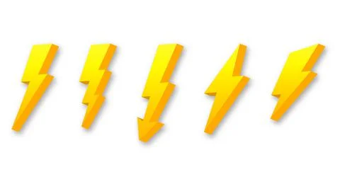 Power lightning signs. Electrical yellow flashes with geometric curves high Illustrazione stock