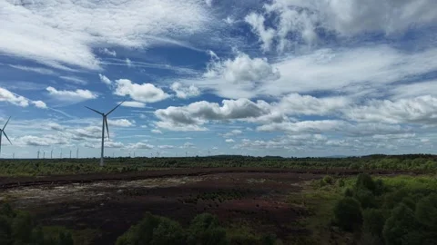 Power Line Across Open Landscape Under Cloudy Sky Stock Footage 335622034