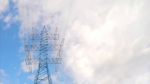 Power line against the clouds timelapse 스톡 동영상 77284282