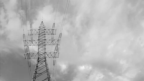 Power line and clouds black and white timelapse Vídeo Stock 78017315
