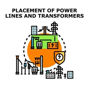 Power line and transformer placement concept vector Stock Illustration