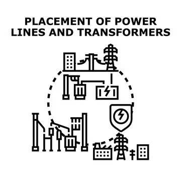 Power line and transformer placement concept vector Stock Illustration