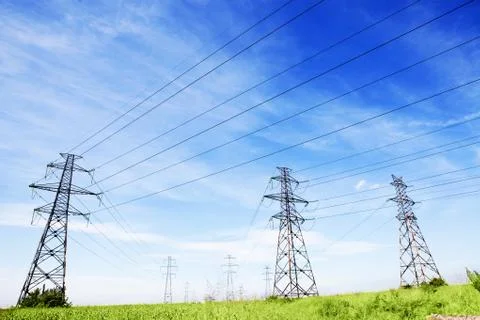 Power Line at the Blue Sky Stock Photos