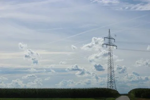 Power line with clouds Foto stock