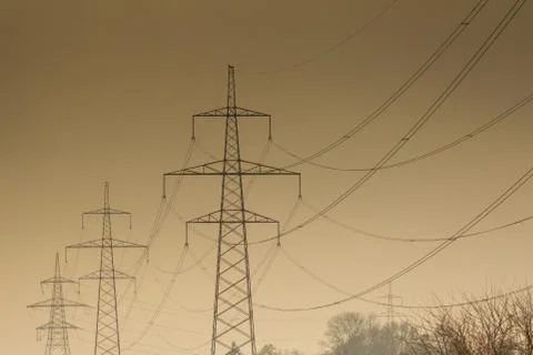 Power line construction Stock Photos