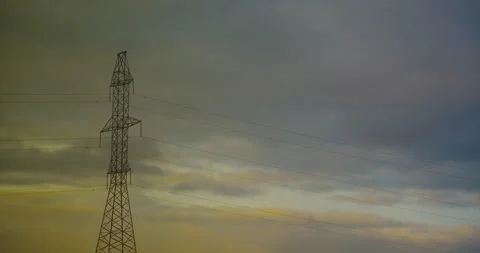 Power line at dusk Stock Footage 142174621