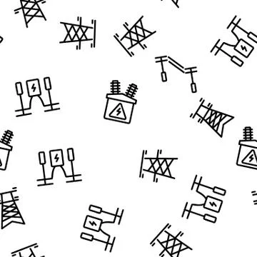 Power Line Electricity Vector Seamless Pattern Stock Illustration