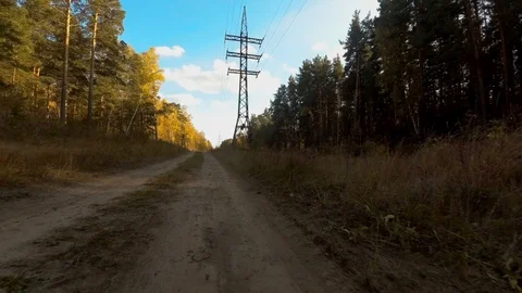 Power line in the forest Stock Footage 97534783