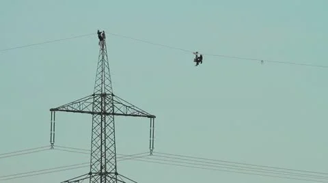 Power line installer Stock Footage 12955288