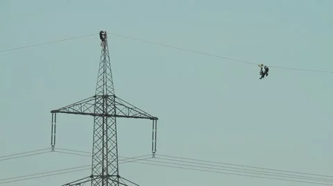 Power line installer Stock Footage 12956736