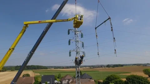 Power line maintenance Stock Footage 100844615