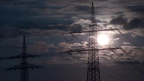 Power line - Moon lapse Stock Footage 285744676