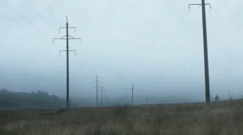Power line in the morning Stock Footage 62337892