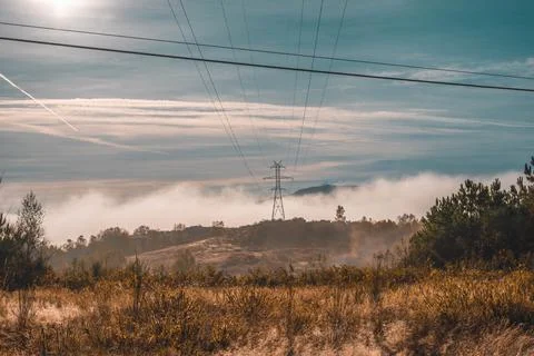 Power line in the mountain Stock Photos