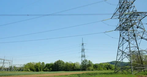 Power line in nature Stock Footage 144415087