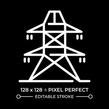 Power line pixel perfect white linear icon for dark theme Stock Illustration
