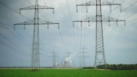 Power Line with stormy Sky Stock Footage 136640414