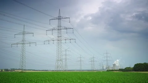 Power Line with stormy Sky Stock Footage 136640672