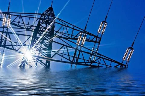 Power line with sun Stock Illustration