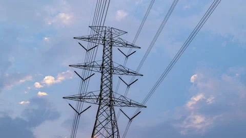 Power Line at Sunset Stock Footage 176325114