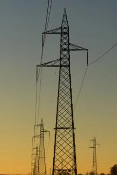 Power line at sunset Stock Photos