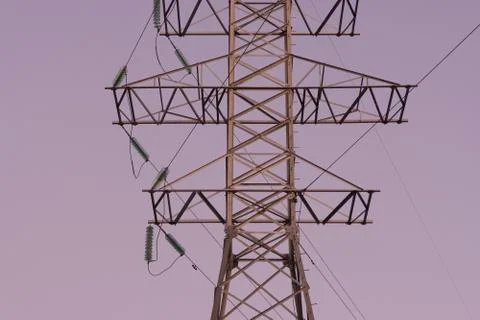 Power line at sunset Stock Photos