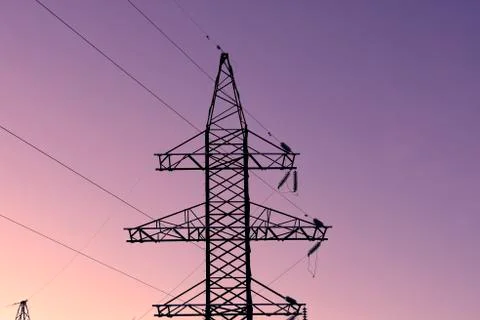 Power line at sunset Stock Photos