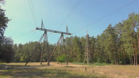 Power Line Tower Forest Stock Footage 139716107