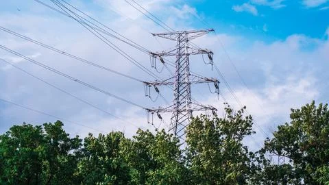 Power Line Tower in Rural Setting Stock Photos