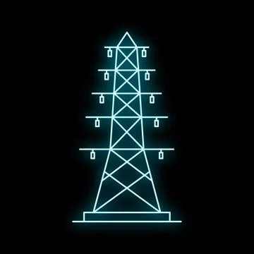 Power line tower structure with glowing blue neon effect Stock Illustration