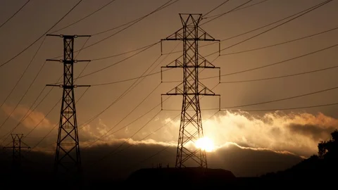 Power line tower Sunset Timelapse Vidéo 98704729