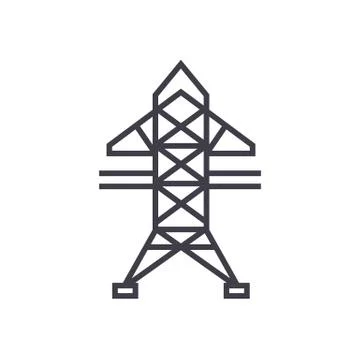 Power line vector line icon, sign, illustration on background, editable strokes Stock Illustration